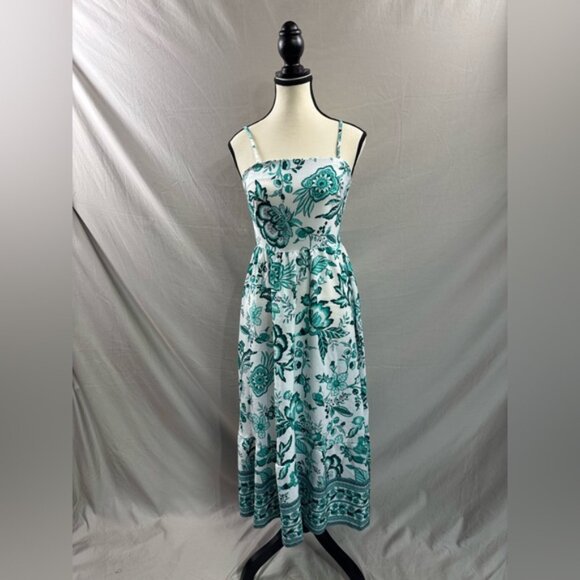 Boho Floral Cami Shirred Dress Turquoise - Picture 5 of 8